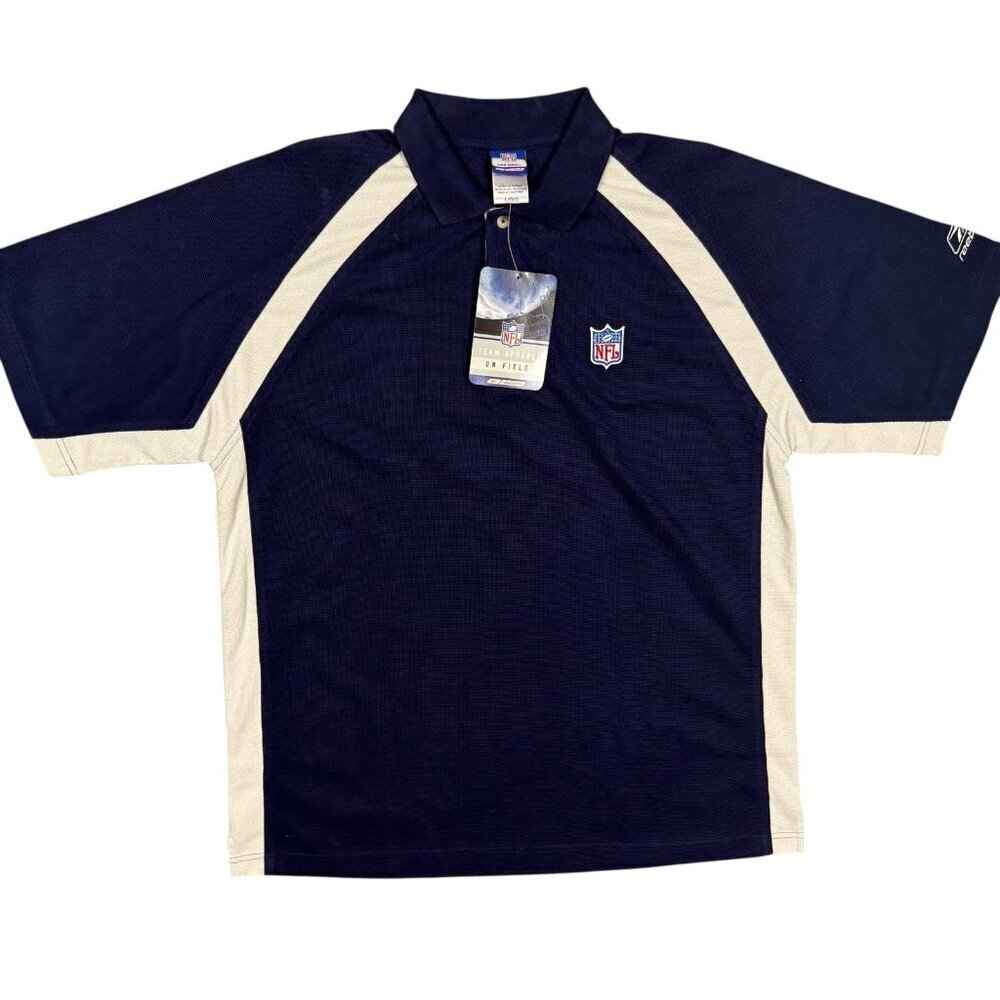 NWT Reebok NFL Polo Shirt Short Sleeve Sports Embroidered Logo Navy Blue Large